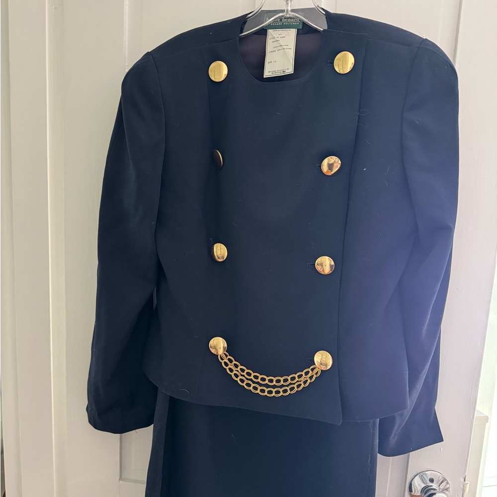 Harve Benard Blue Blazer and Skirt with Gold Buttons
